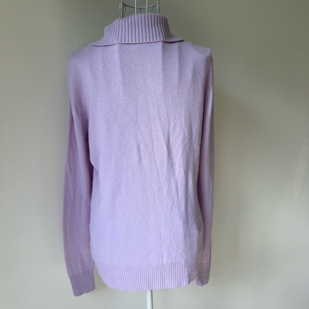 Cache Lilac Wool Cashmere Blend Ribbed V-Neck Sweater L collared - Picture 3 of 6